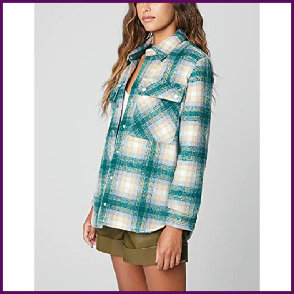 Medium Plaid Shacket Jacket, Polyester Spandex Bl… - image 4